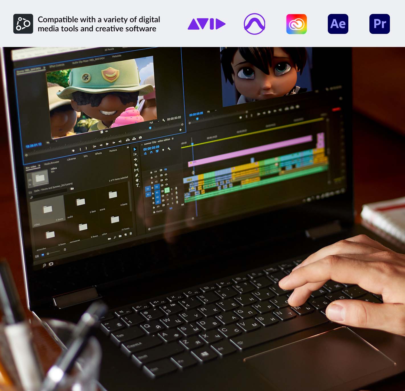 Resilio Platform works with a variety of digital media tools and creative software like Adobe Premiere Pro, Avid Pro Tools and Media Composer. 